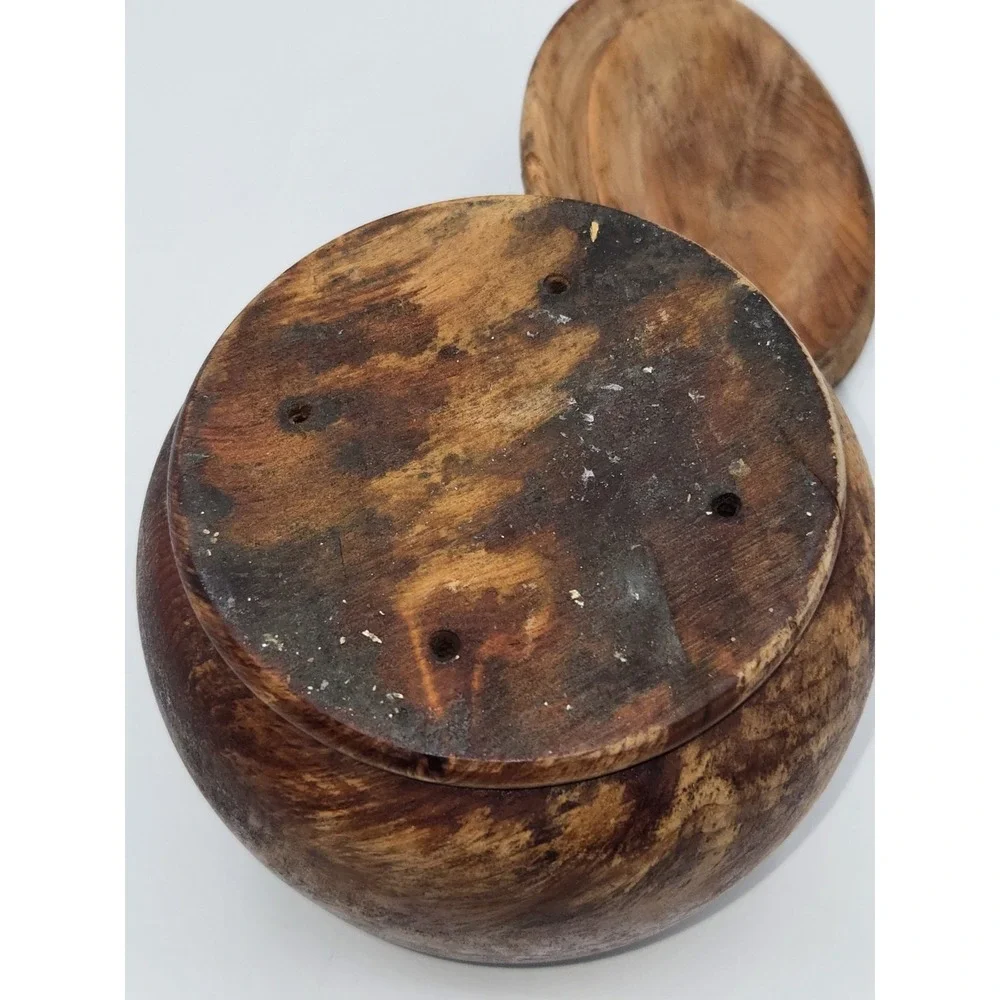 Vintage Hand Turned Wood Lidded Pot‎ Bowl Rustic Wooden Container 5.5